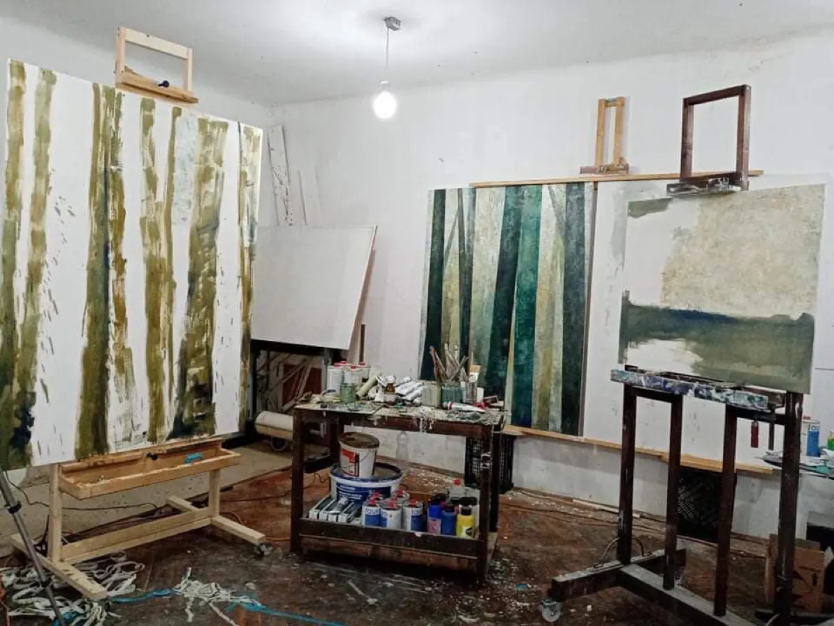 Atelier view for the upcoming solo exhibition of Dániel Tarcsi "Layers"